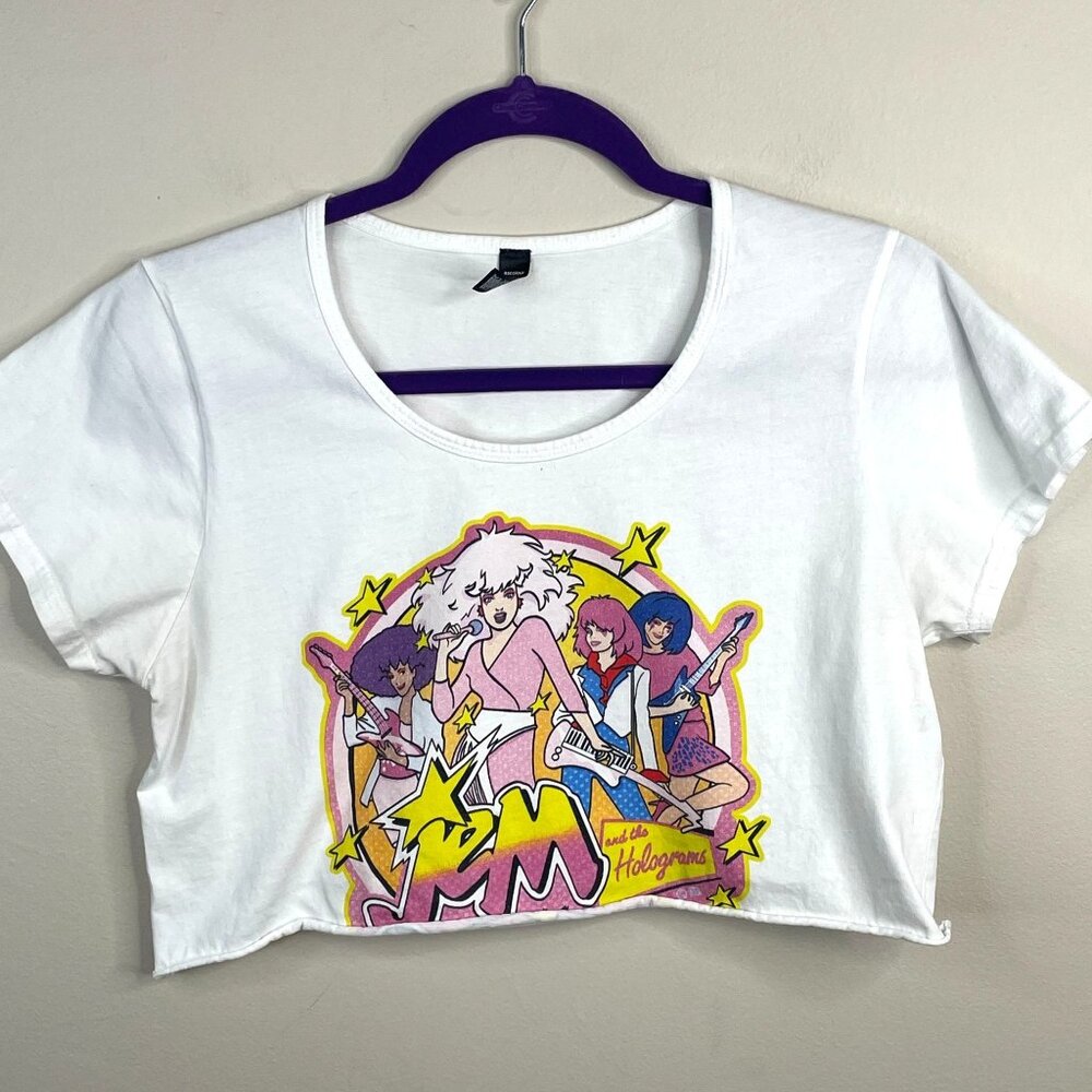 Jem and The Holograms Cartoon Graphic‎ Tee Women Medium Crop Rave Music Festival